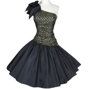 80's black prom dresses Vintage 1980s Black Pink Double Tier Lori Ann Party Dress, S-M main image 1
